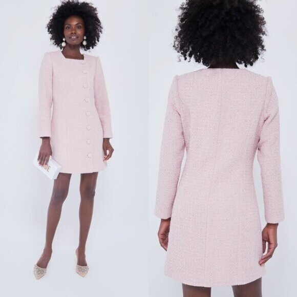 Tuckernuck NEW Birkley Pastel Pink Tweed Long Sleeve Classic Mini Dress Size M - Picture 3 of 11